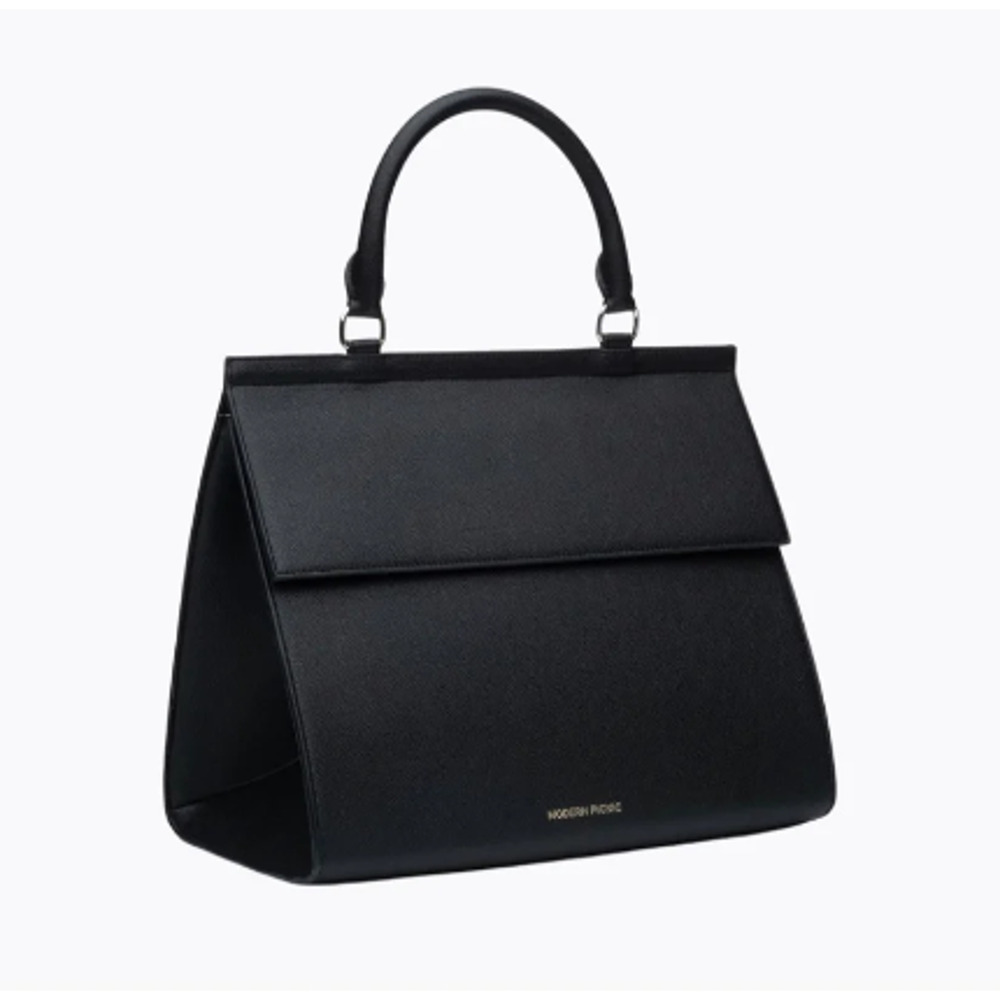 Modern Picnic Black Structured Top-Handle Shoulder Bag